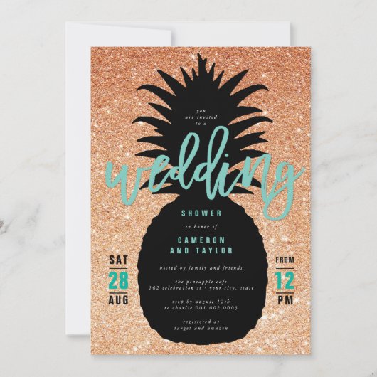 Kupfer Glitzer Ananas Polterabend einladen Einladung (Vorderseite)