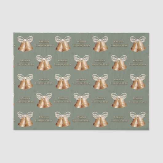 Kupfer Glocken & Cream Bow Frohe Weihnachten Seidenpapier (Vorderseite)