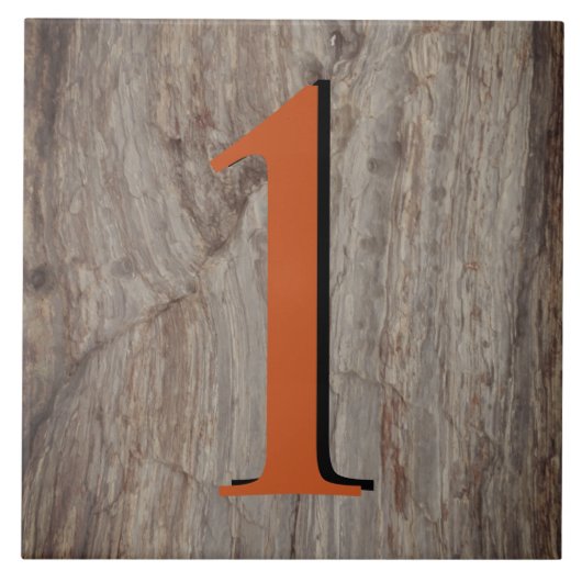 Kupfer Glow House Number Tile 1 auf grauem Stein Fliese (Vorderseite)