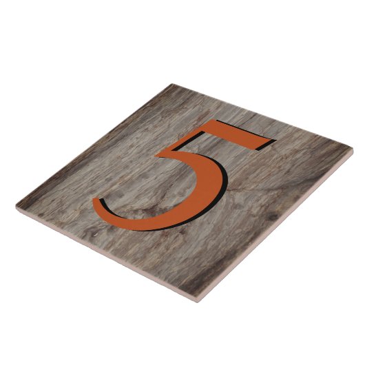 Kupfer Glow House Number Tile 5 Five on Grau Stone Fliese (Seite)