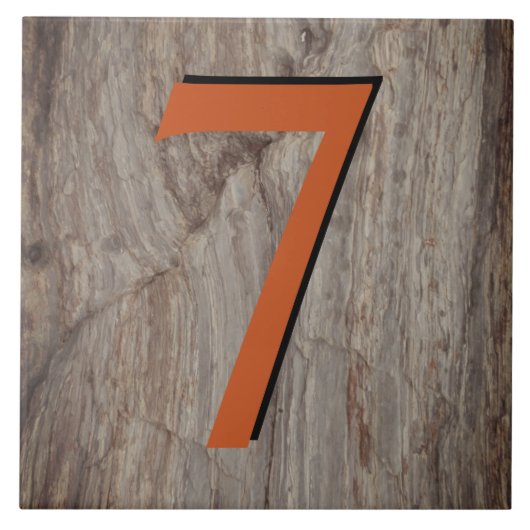 Kupfer Glow House Number Tile 7 auf grauem Stein Fliese (Vorderseite)