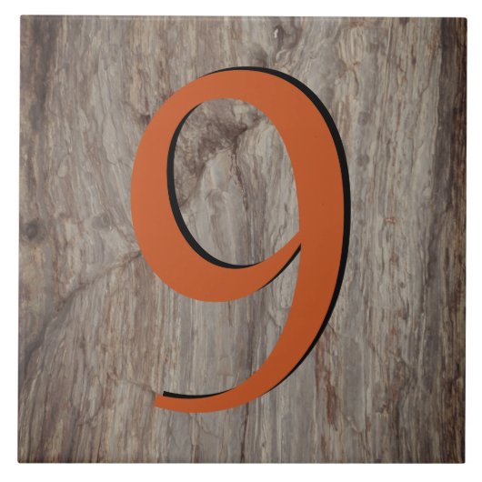 Kupfer Glow House Number Tile 9 on Gray Stone Fliese (Vorderseite)