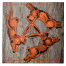 Kupfer glühen Drei Kaninchen einfaches Motiv auf S