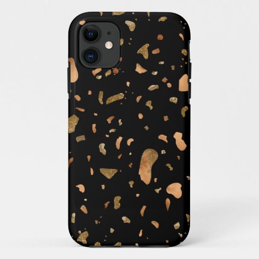 Kupfer Gold auf schwarzen Terrazzo Stone Case-Mate iPhone Hülle (Rückseite)