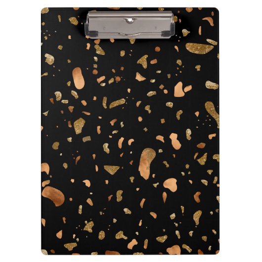 Kupfer Gold auf schwarzen Terrazzo Stone Klemmbrett (Vorderseite)