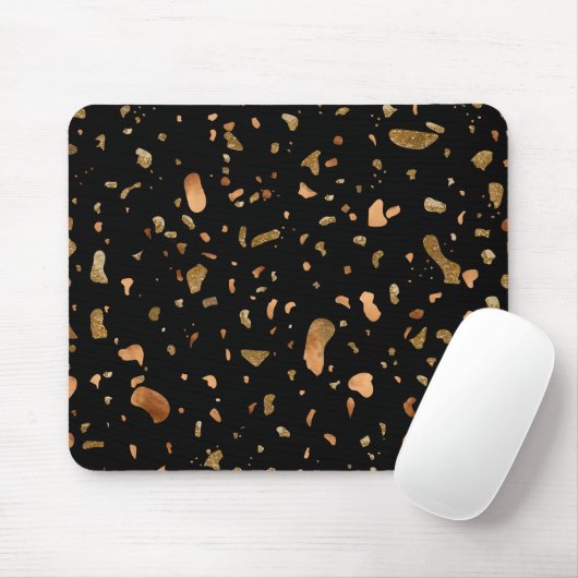 Kupfer Gold auf schwarzen Terrazzo Stone Mousepad (Mit Mouse)