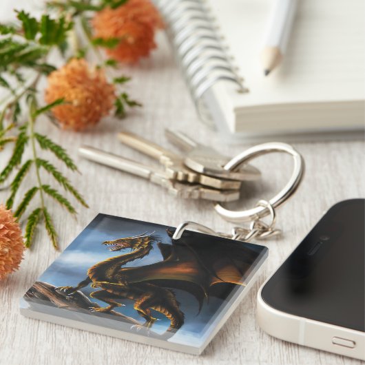 Kupfer Gold Black Dragon Schlüsselanhänger (Vorderseite rechts)