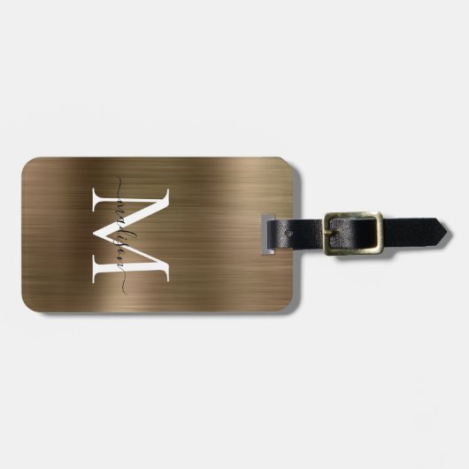 Kupfer Gold Brushed Metal Script Monogram Glam Gepäckanhänger (Vorderseite horizontal)