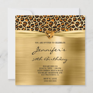 Kupfer-Gold-Leopard-Folie-Edelstein-Herz 50. Gebur Einladung