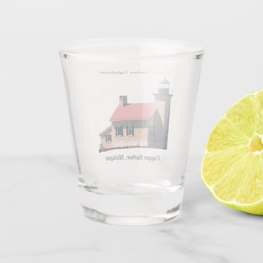 Kupfer-Hafen Leuchtturmglas Schnapsglas (Rückseite)