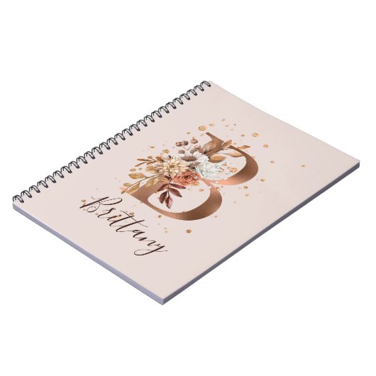 Kupfer Herbst Blumenbrief B Fall Blume Notizblock (Linke Seite)