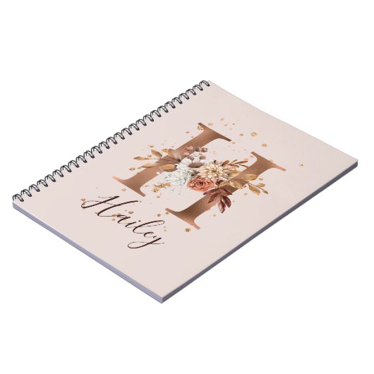 Kupfer Herbst Blumenbrief H Fall Blume Notizblock (Linke Seite)