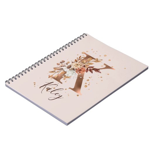 Kupfer Herbst Blumenbrief K Fall Blume Notizblock (Linke Seite)