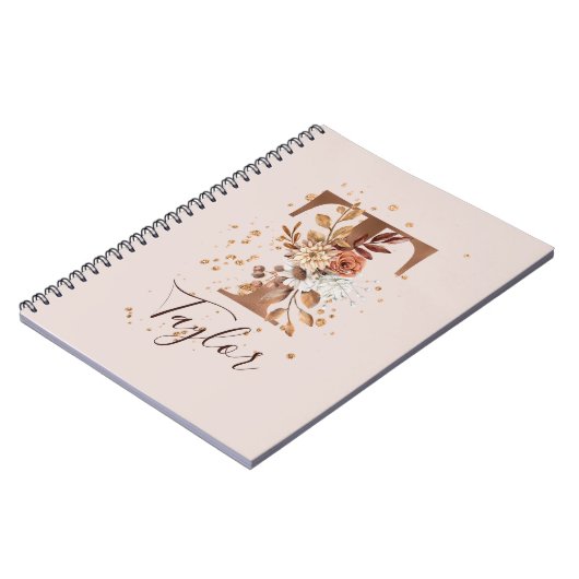 Kupfer Herbst floraler Brief T Fall Blume Notizblock (Linke Seite)