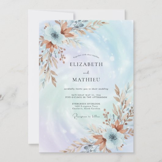 Kupfer Immergrün-Blatt-Hochzeit Einladung (Vorderseite)