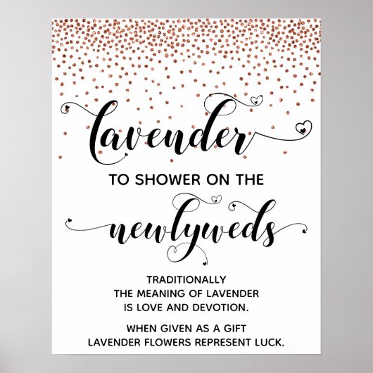 Kupfer Konfetti Herzdusche mit Lavenderzeichen Poster (Vorne)