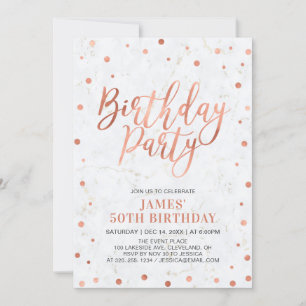 Kupfer-Konfetti & Marmor-Erwachsene 50. Geburtstag Einladung