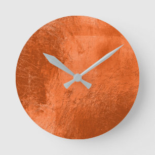 Kupfer Korallenleder Metallglas Orange Minimal Runde Wanduhr