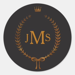 Kupfer Laurel Wreath mit Kroneneleganten Monogramm Runder Aufkleber