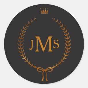 Kupfer Laurel Wreath mit Kroneneleganten Monogramm Runder Aufkleber