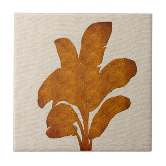 Kupfer Linen Banana Pflanze Collage Fliese (Vorderseite)