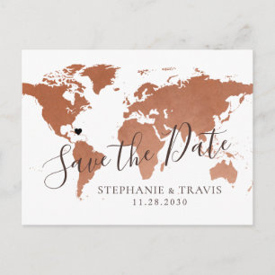 Kupfer Map Hochzeit in Urlaubsort Save the Date Ankündigungspostkarte