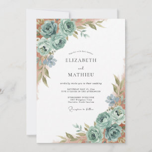 Kupfer-Meeresgischt-Pfingstrosen-Hochzeit Einladung