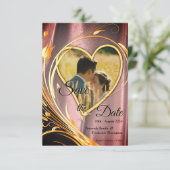 Kupfer/Messing-Satin und grafische Blume Save The Date (Stehend Vorderseite)