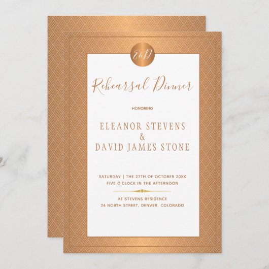 Kupfer Metallic Elegant Monogram Probe Dinner Einladung (Vorne/Hinten)