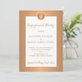 Kupfer-Metallic-Klasse Monogram-Engagement-Partei Einladung (Stehend Vorderseite)