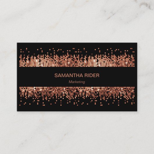 Kupfer-Metallic-Sequenzen auf schwarz-modern Visitenkarte (Vorderseite)