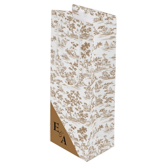 Kupfer/Mocha-Mousse-Toile Geschenktüte Für Weinflaschen (Vorderseite Schrägansicht)