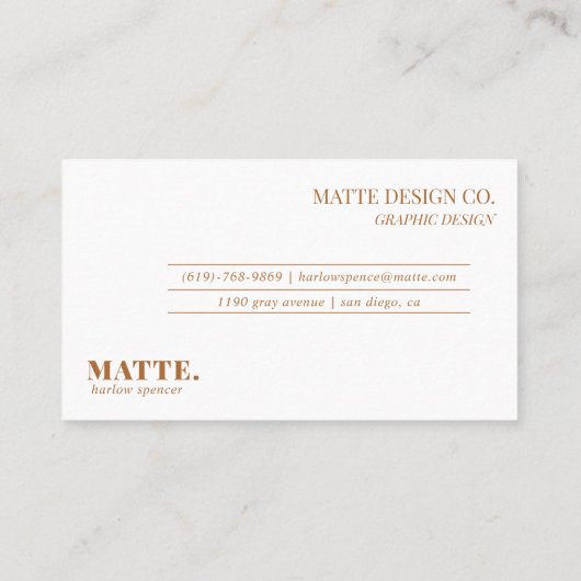 Kupfer | Modernes Elegantes Minimalistisches Beruf Visitenkarte (Rückseite)