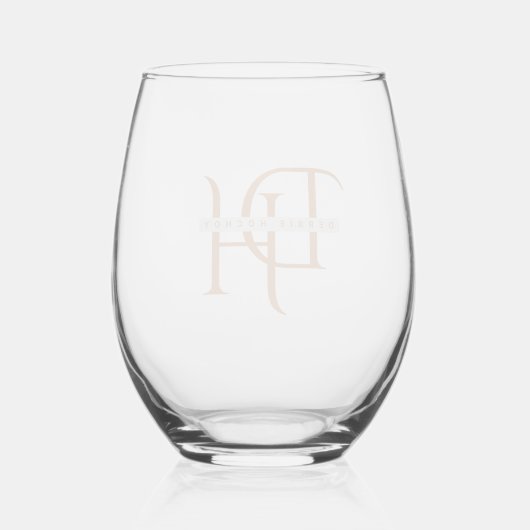 Kupfer Monogramm Minimalistisch Wein 16 oz Glas (Rückseite)