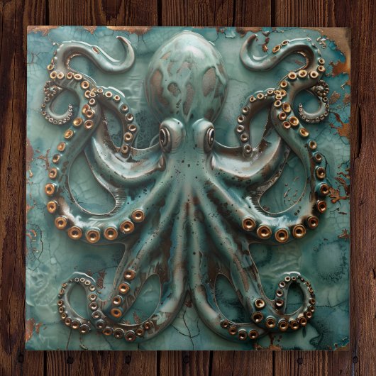 Kupfer Octopus Aquamarin Fliese