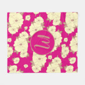 Kupfer Pastellgelbe Floral auf Fuchsia Hintergrund Fleecedecke (Vorderseite (Horizontal))