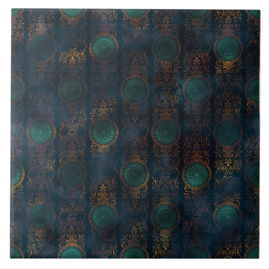 Kupfer Patina Damask Wasserfarbmuster Fliese (Vorderseite)
