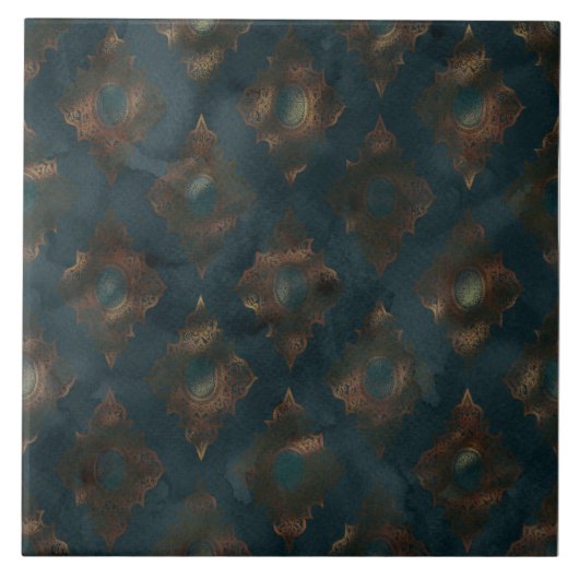 Kupfer Patina Damask Wasserfarbmuster Fliese (Vorderseite)