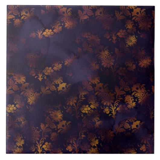 Kupfer Patina Damask Wasserfarbmuster Fliese (Vorderseite)