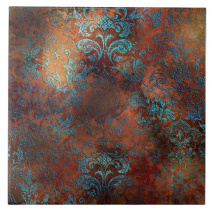 Kupfer Patina rostete Damask Fliese