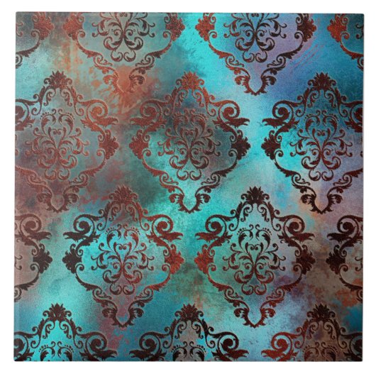 Kupfer Patina rostete Damask Fliese (Vorderseite)