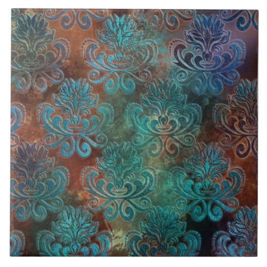 Kupfer Patina rostete Damask Fliese (Vorderseite)