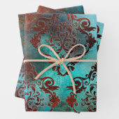 Kupfer Patina rostete Damask Geschenkpapier Set (Beispiel)
