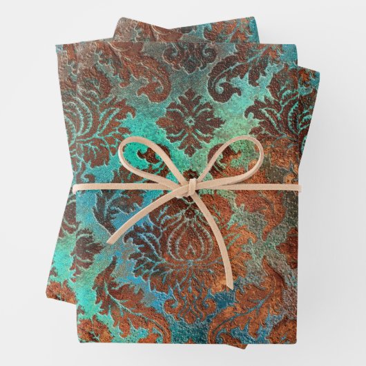 Kupfer Patina rostete Damask Geschenkpapier Set (Beispiel)