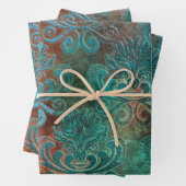 Kupfer Patina rostete Damask Geschenkpapier Set (Beispiel)