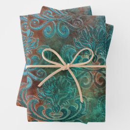 Kupfer Patina rostete Damask Geschenkpapier Set