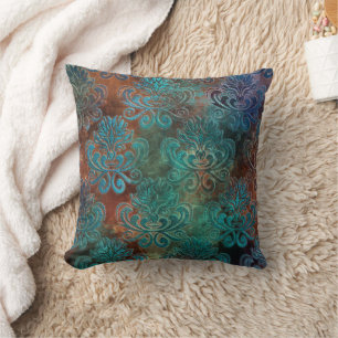 Kupfer Patina rostete Damask Kissen