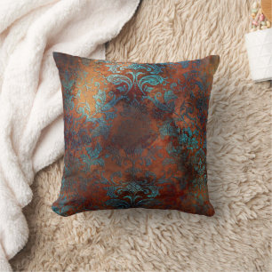 Kupfer Patina rostete Damask Kissen