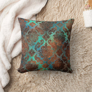 Kupfer Patina rostete Damask Kissen