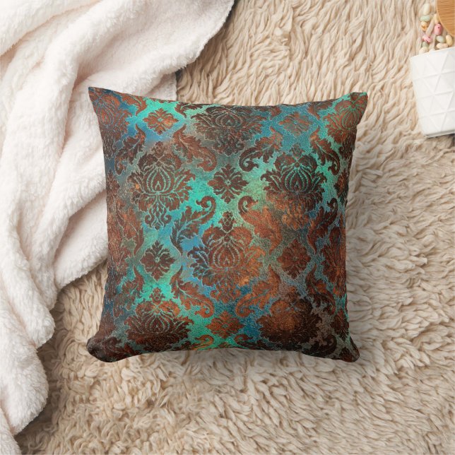 Kupfer Patina rostete Damask Kissen (Decke)